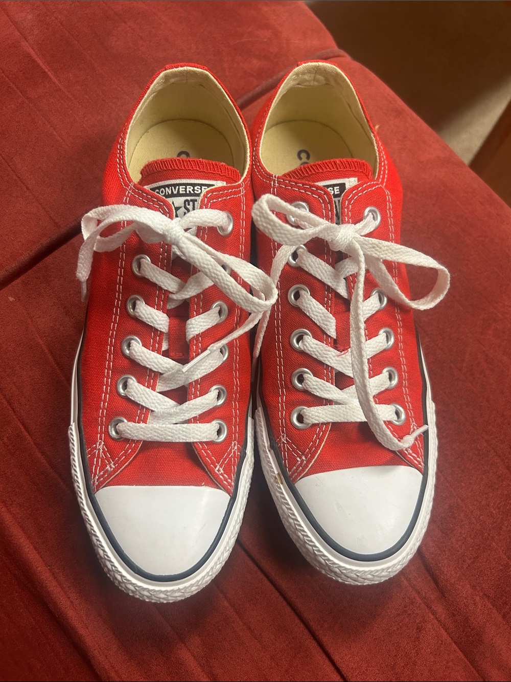 EUC very clean Converse Red Low Top Canvas Sneakers.  Worn possibly twice.